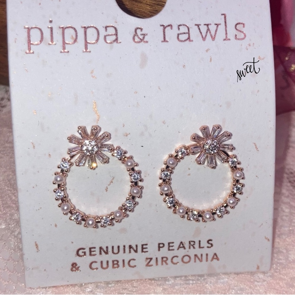 Genuine Pearl & Simulated Diamond Circle Halo Stud Earrings